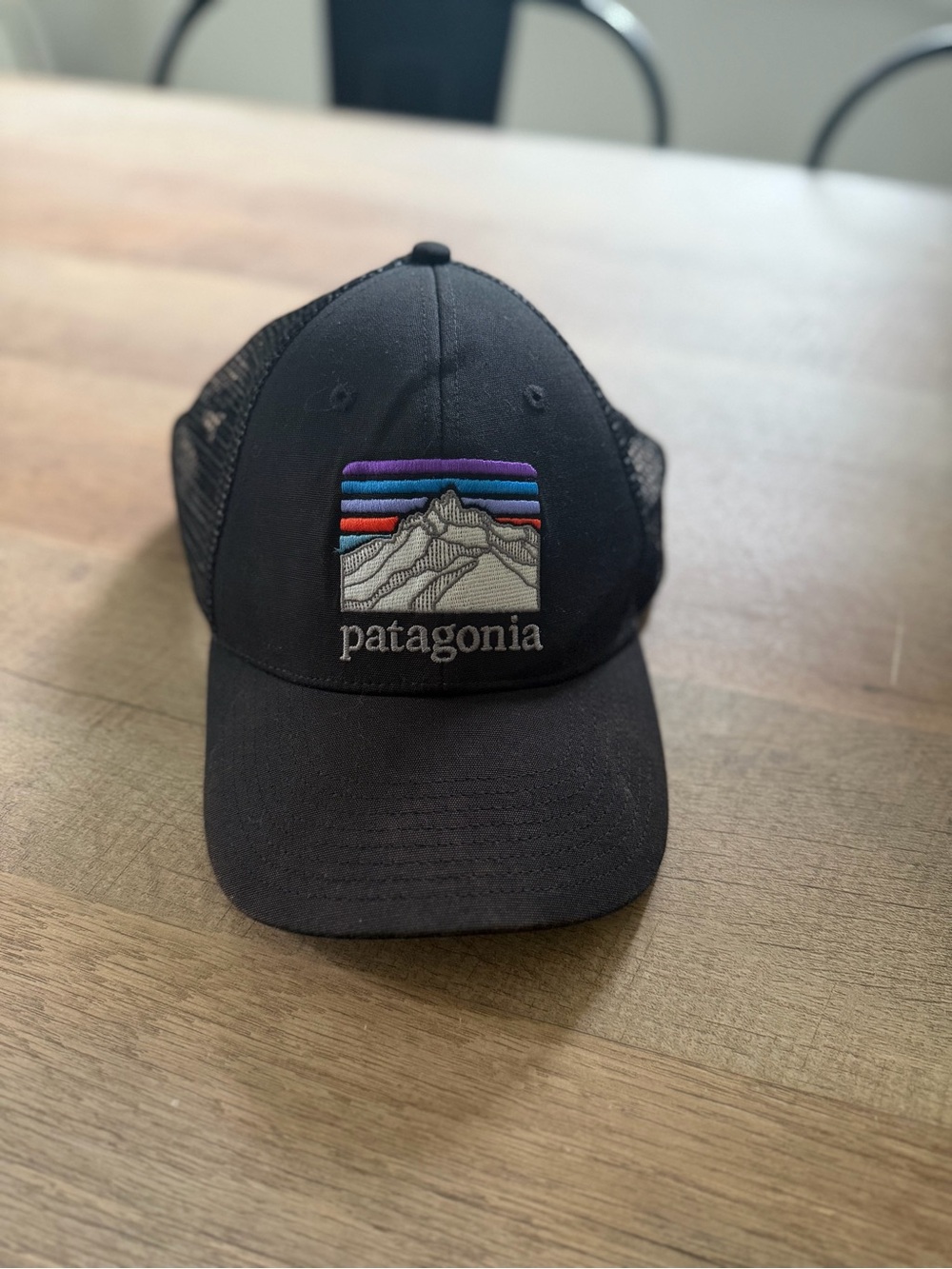 Patagonia Fitz Roy Horizons Trucker Hat Black Mesh Snapback Mountain Logo